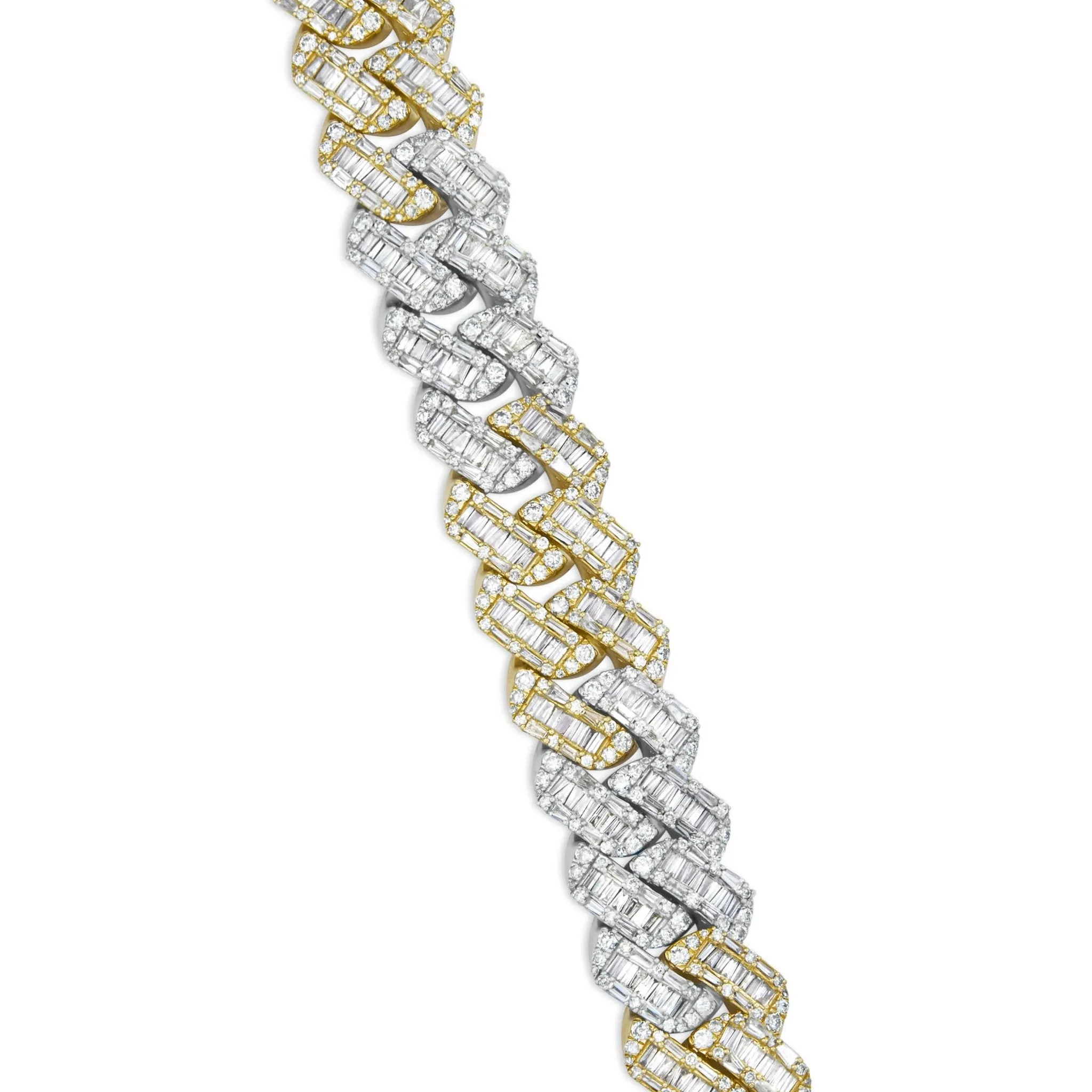 10K Gold Two Tone 10.25ct Baguette Diamond 10mm Cuban Bracelet