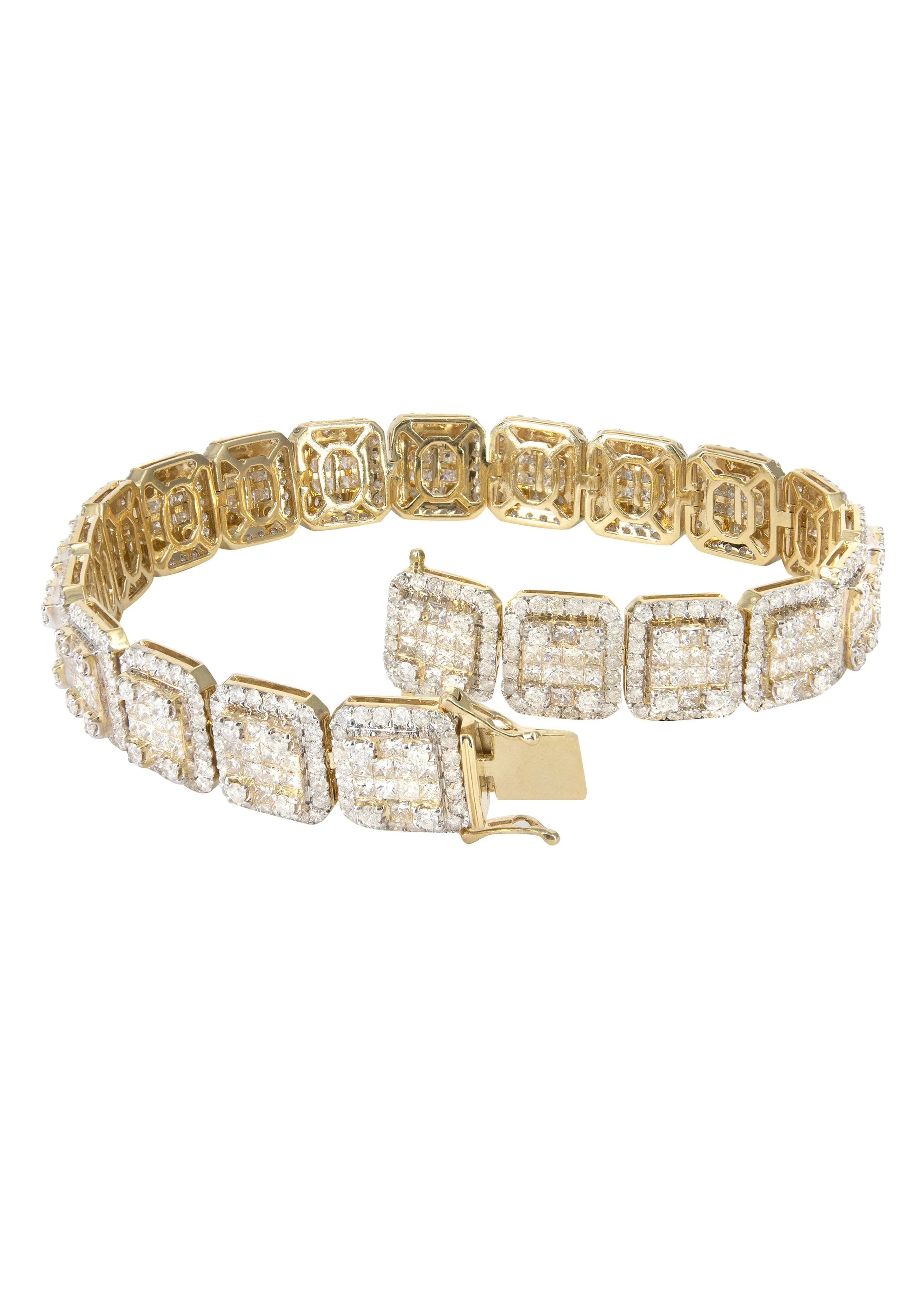 14K Yellow Gold Diamond Cluster Bracelet | 34.83 Grams | 14.73 Carats