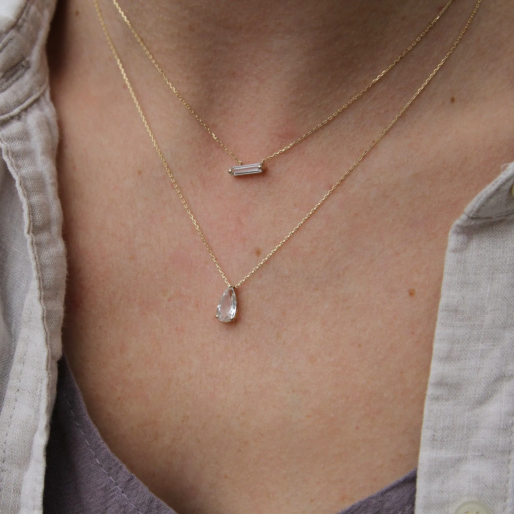 14k Yellow Gold Pear Shaped White Topaz Necklace