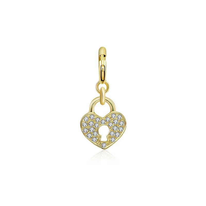 18k Gold Heart Shape Lock Diamond Charms