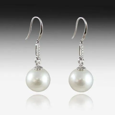 18KT WHITE GOLD 13MM SOUTH SEA PEARL AND DIAMOND EARRINGS
