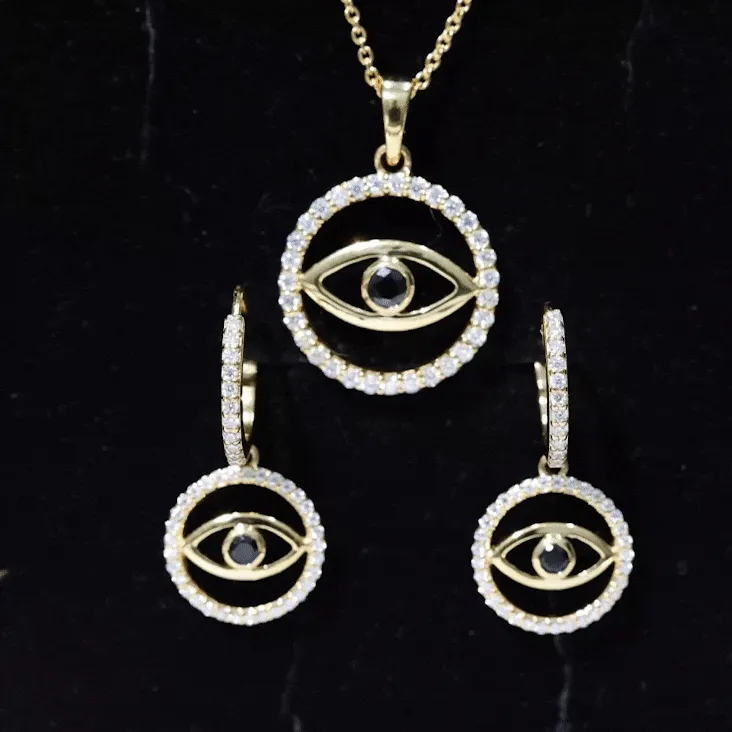 2 CT Black Onyx Evil Eye Jewelry Set with Moissanite Eternity