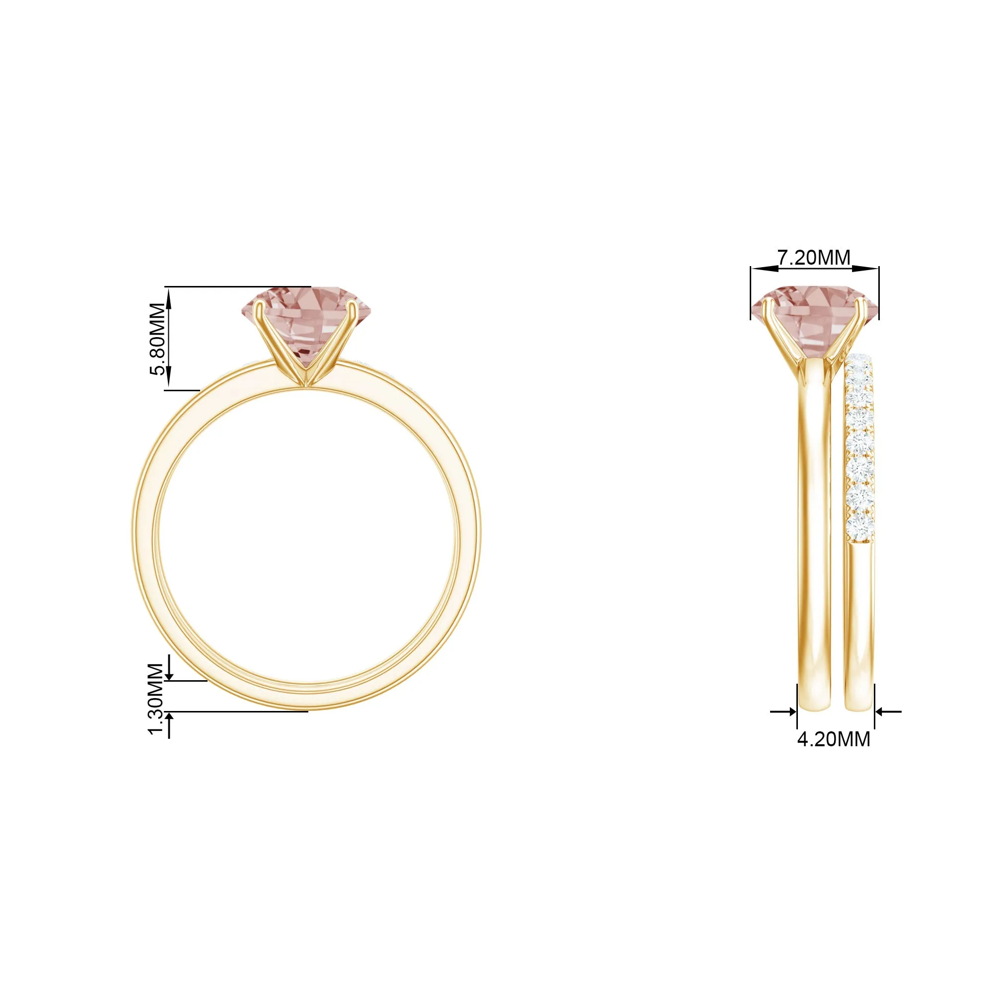 2.5 CT Natural Morganite Solitaire Bridal Ring Set with Moissanite