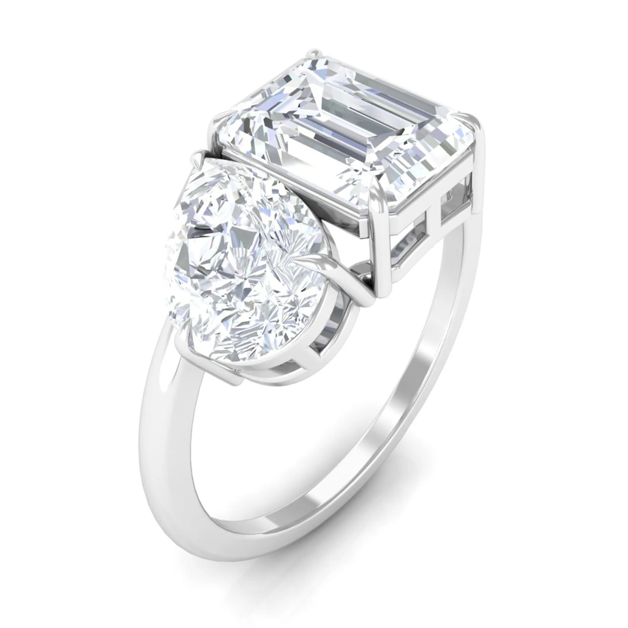 3.25 CT Pear and Octagon Cut Moissanite Two Stone Engagement Ring