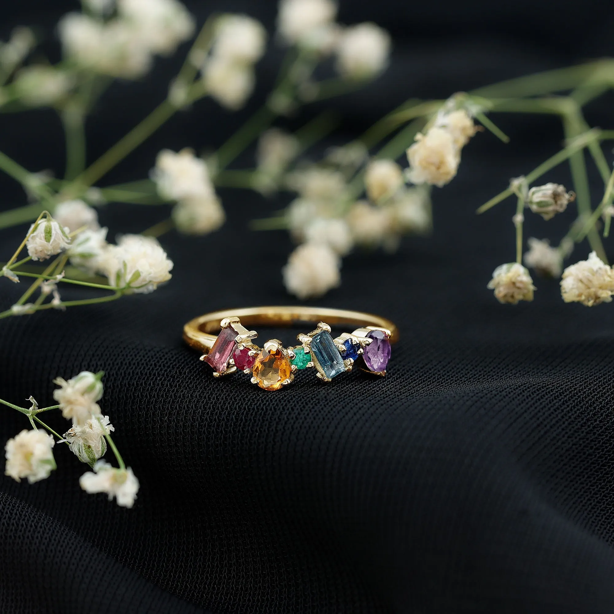 3/4 CT Colorful Multi Gemstone Promise Ring