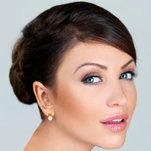 4.4 Carat 14K Solid Yellow Gold Stud Earrings Pearl Citrine
