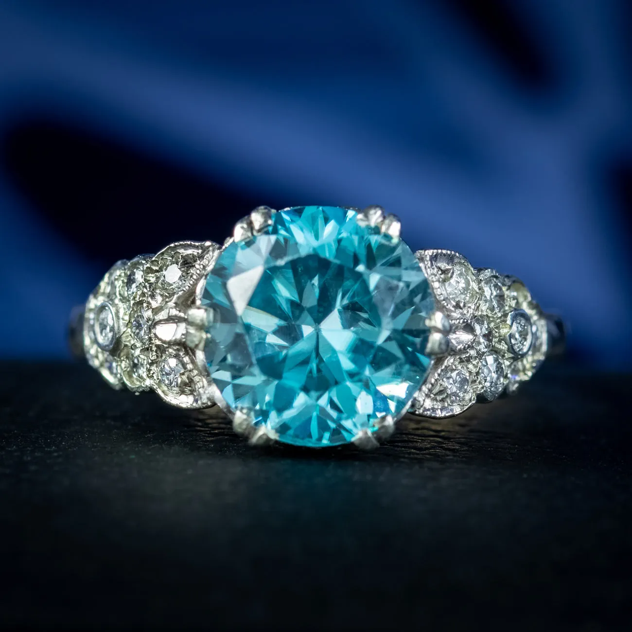 Antique Edwardian Blue Zircon Diamond Ring 3.6ct Zircon