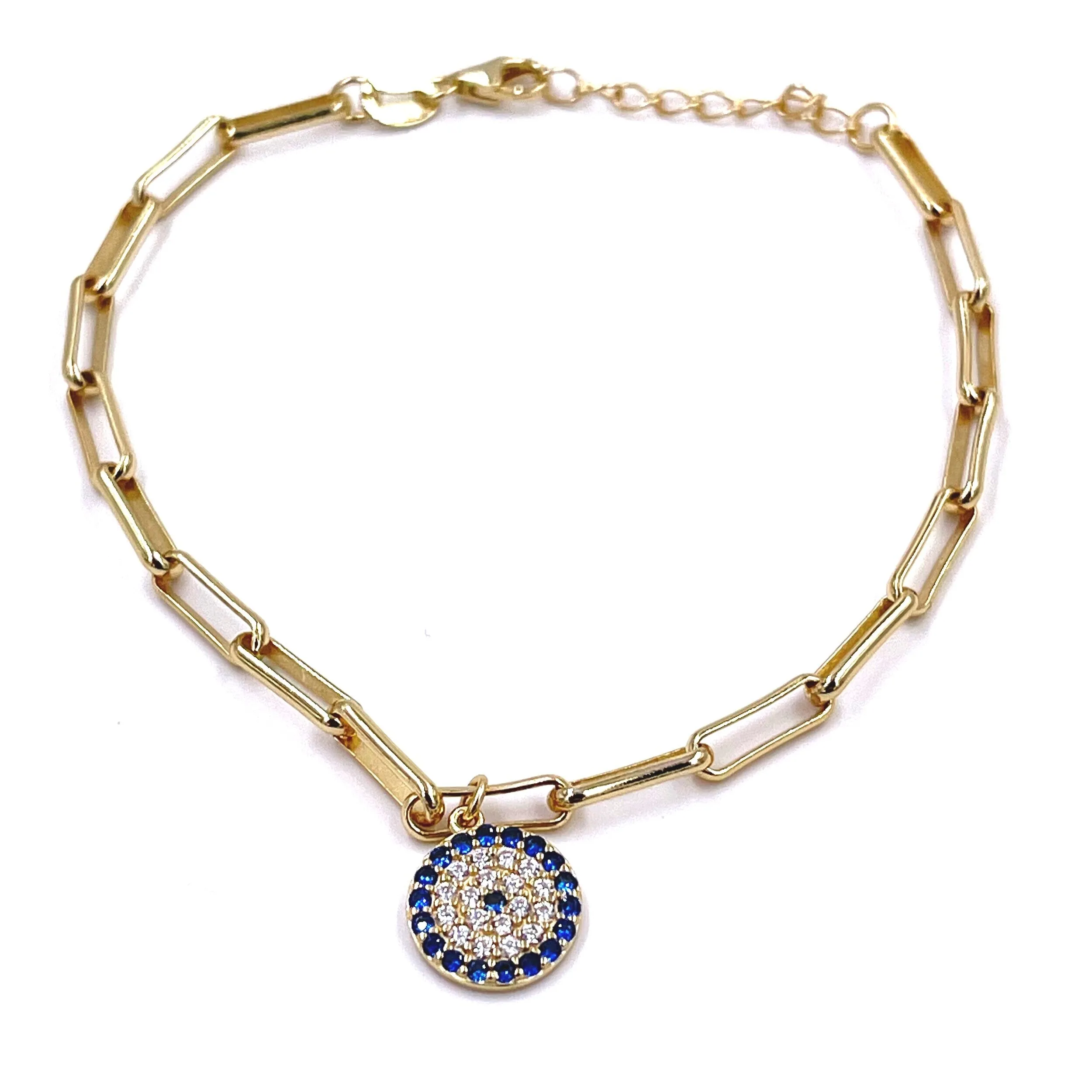 Ashley Gold Sterling Silver Gold Plated Evil Eye Colored CZ Bracelet