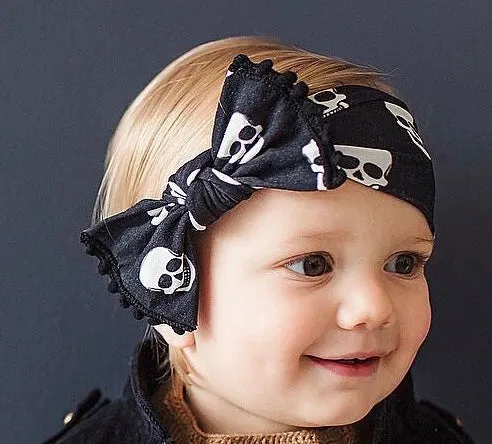 Baby Bling Skelly Pom Trimmed Knot Headband