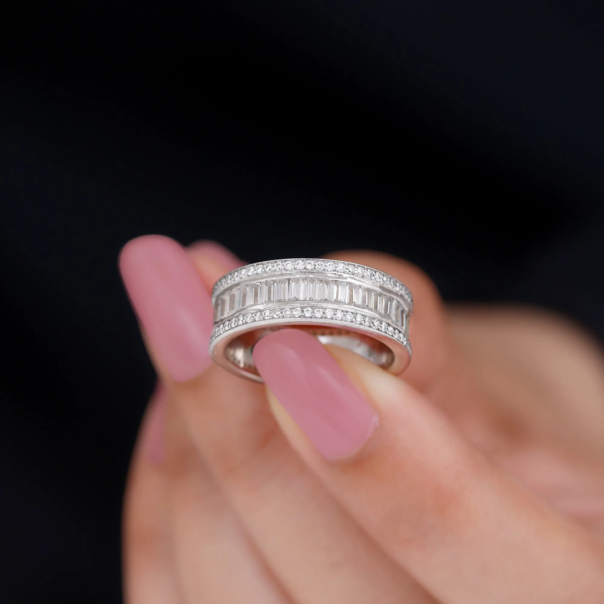 Baguette Cut Cubic Zirconia Wide Wedding Band