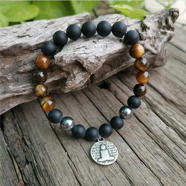 Black Onyx & Tigers Eye Bracelet/Necklace/Mala Set with Charm