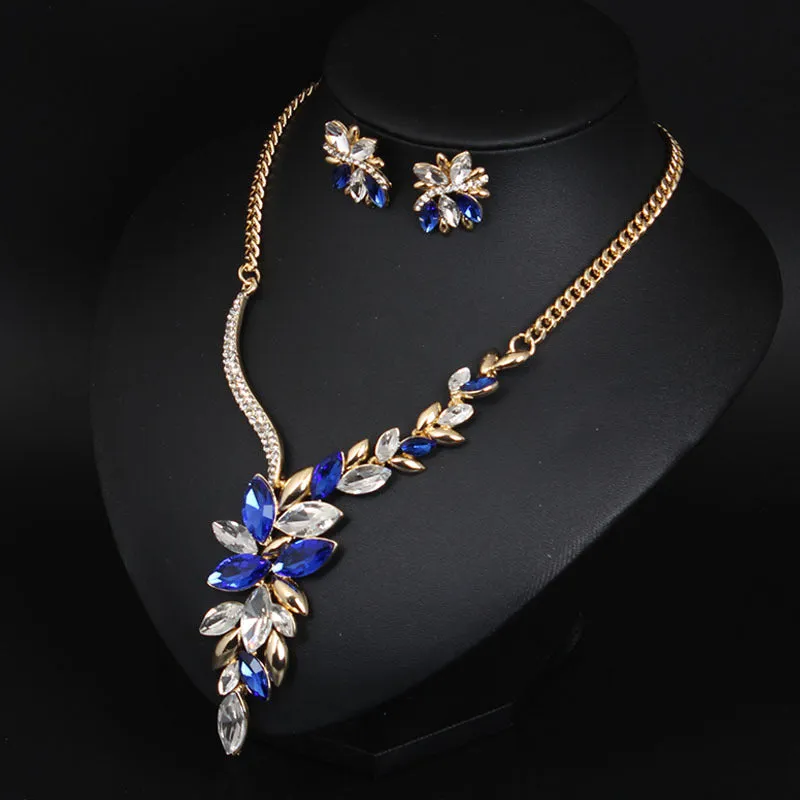 Bridal Wedding Party Jewelry Sets Luxury Rhinestone Shiny Earrings for Women Glitter Crystal Necklace