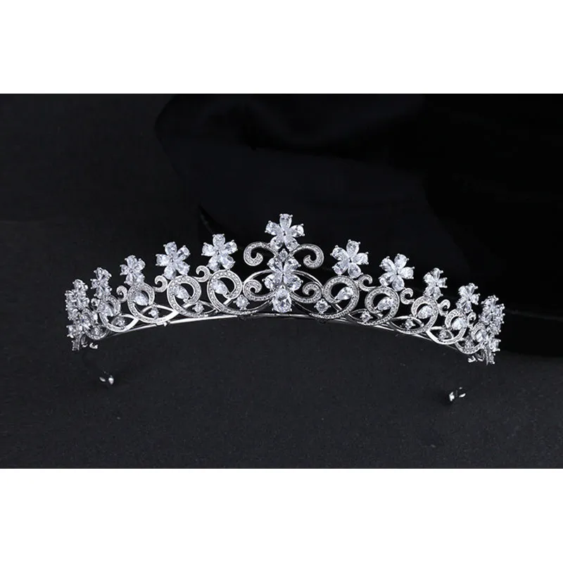 Cubic Zirconia Tiara for Wedding,Crystals Silver Diadem for Bridal CH10052