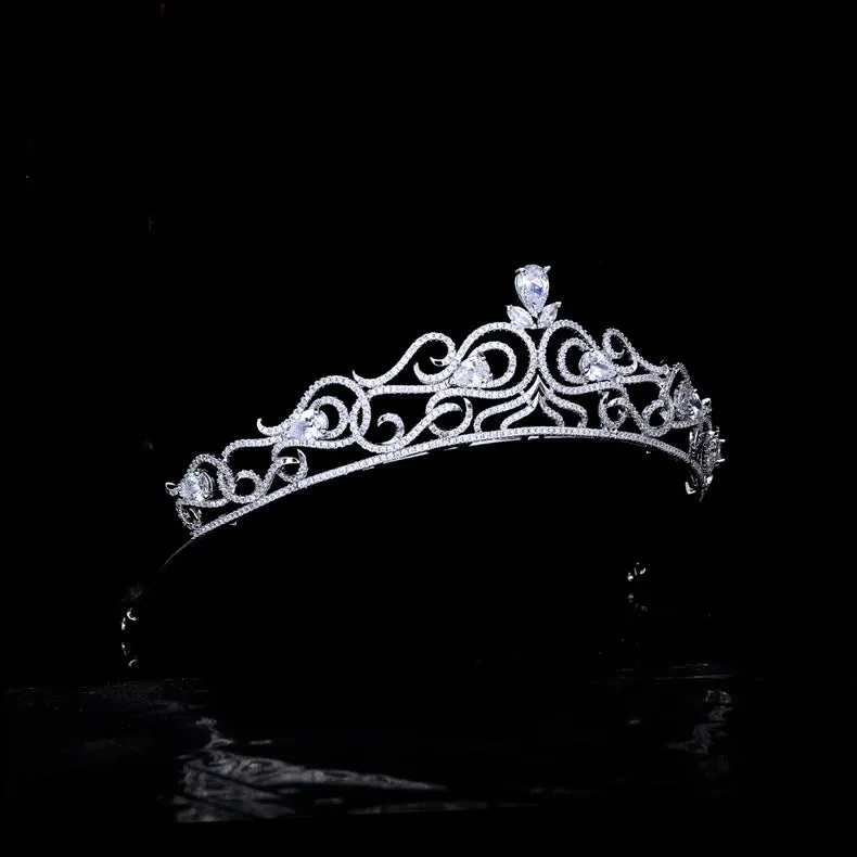 Cubic Zirconia Tiara for Wedding,Crystals Silver Diadem for Bridal S16226