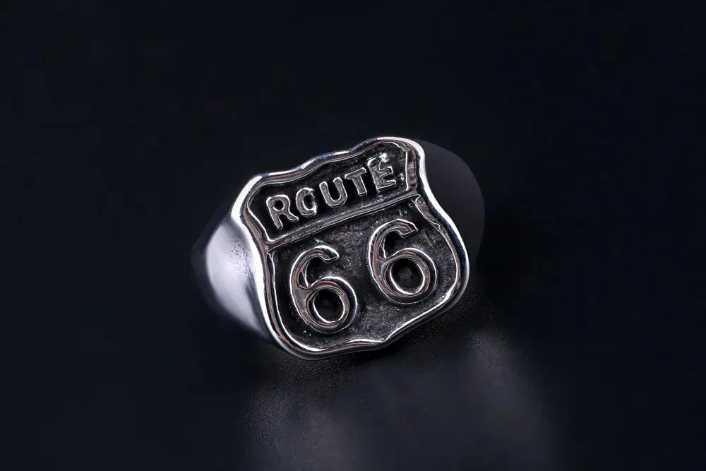 Fashion US Route66 Ring For Men Motor Biker Men's Jewelry Vintage Retro Males Rings Stainless Steel