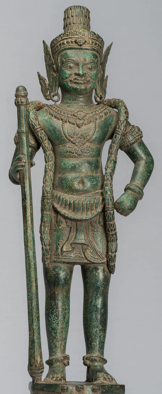 Guardian Statue - Antique Khmer Bronze Koh Ker Style Yaksha Temple Guardian - 56cm / 22"