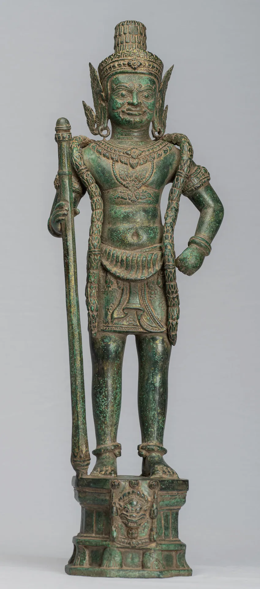 Guardian Statue - Antique Khmer Bronze Koh Ker Style Yaksha Temple Guardian - 56cm / 22"