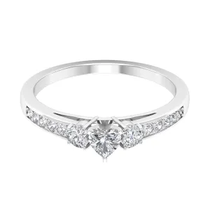 Heart Shape Zircon Anniversary Ring with Side Stones