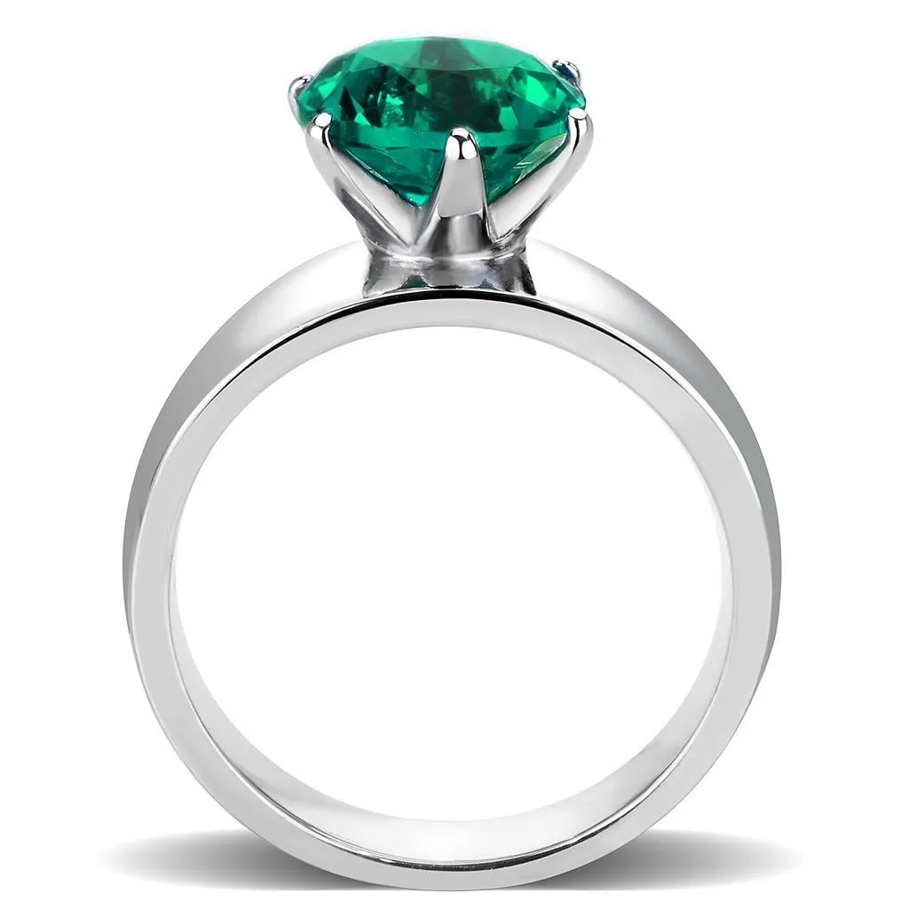 High polished (no plating) Stainless Steel Ring with Synthetic Synthetic Glass in Blue Zircon for Women Style TK52012
