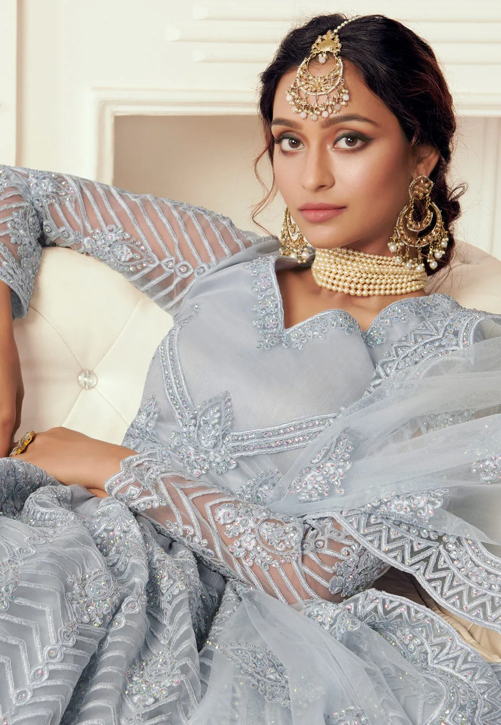 Ice Blue Designer Wedding Lehenga Choli