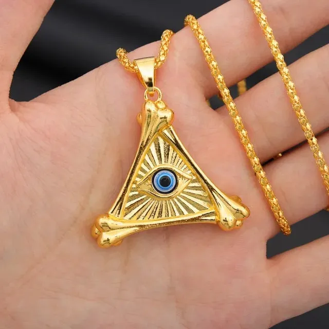Kabbalah Talisman Eye of God Pendant Necklace with Zircon Amulet for Grat Triple Protection Against Evil