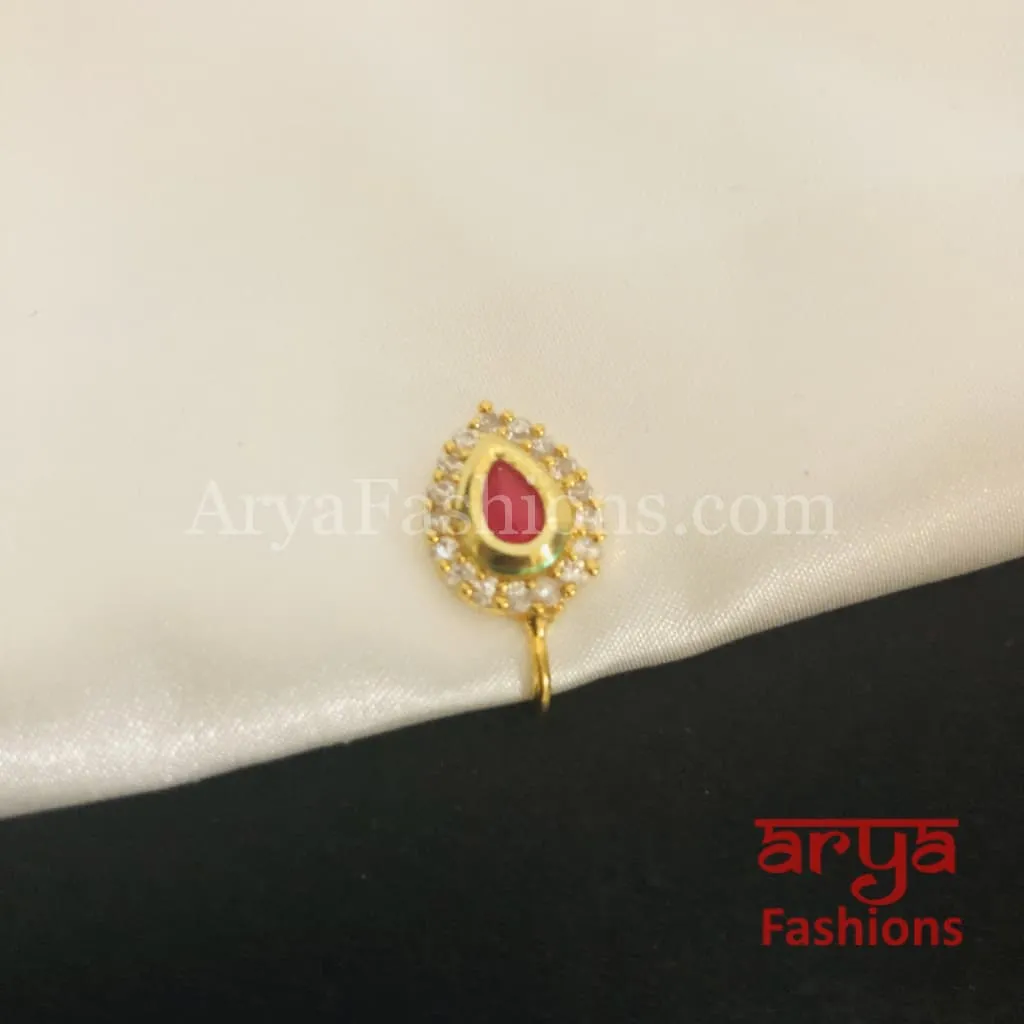 Kundan CZ non piercing nose ring Nosepin