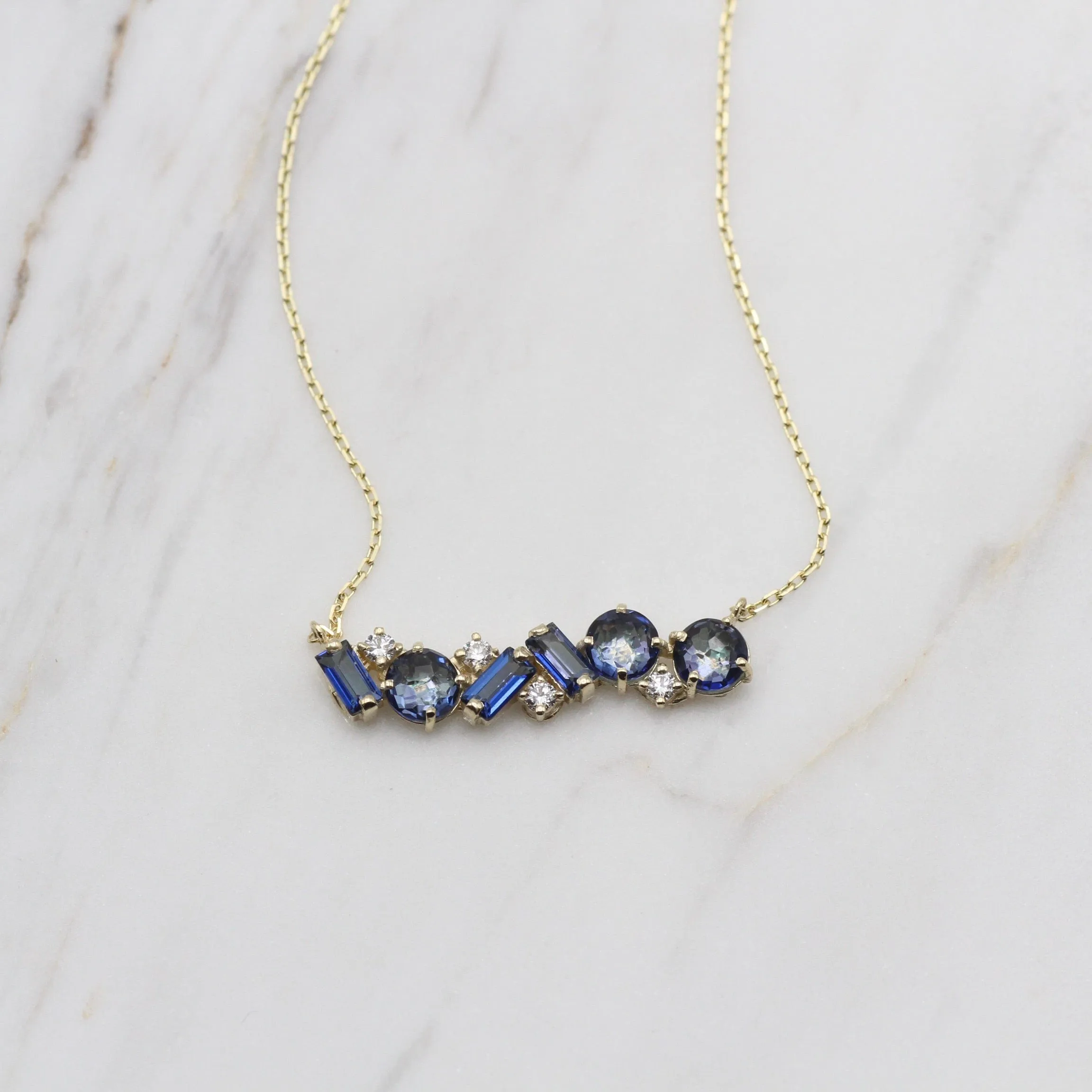 Millie English Blue Topaz Bar Necklace