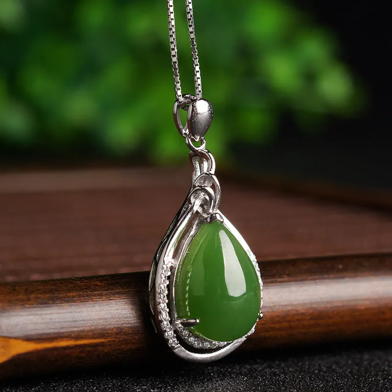 Natural Jade Pendant Nephrite Silver Zircon Pendant ZPT233