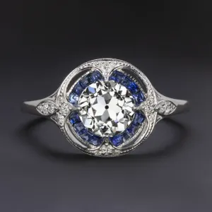 OLD EUROPEAN CUT DIAMOND VINTAGE STYLE ENGAGEMENT RING SAPPHIRE GIA CERTIFIED