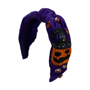 Purple Rhinestone Halloween Knot Headband