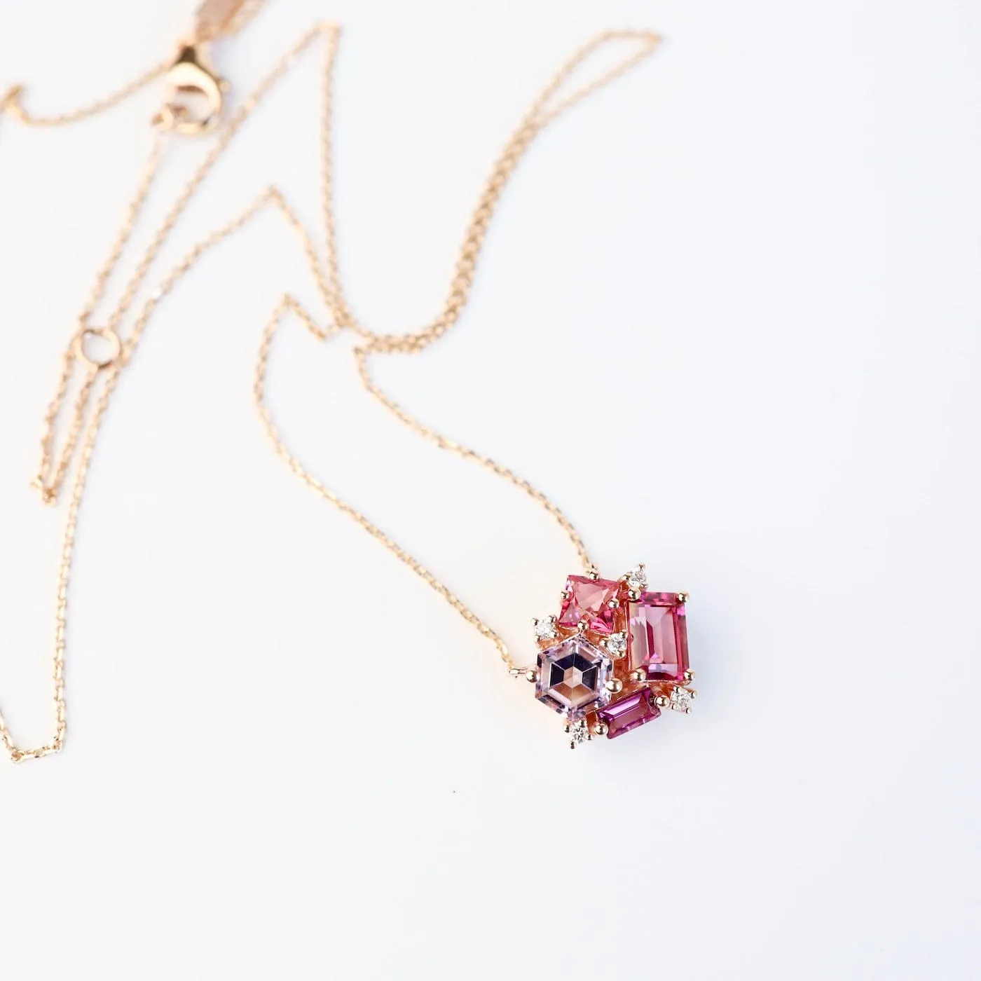 Rose Gold Pink Cluster Necklace