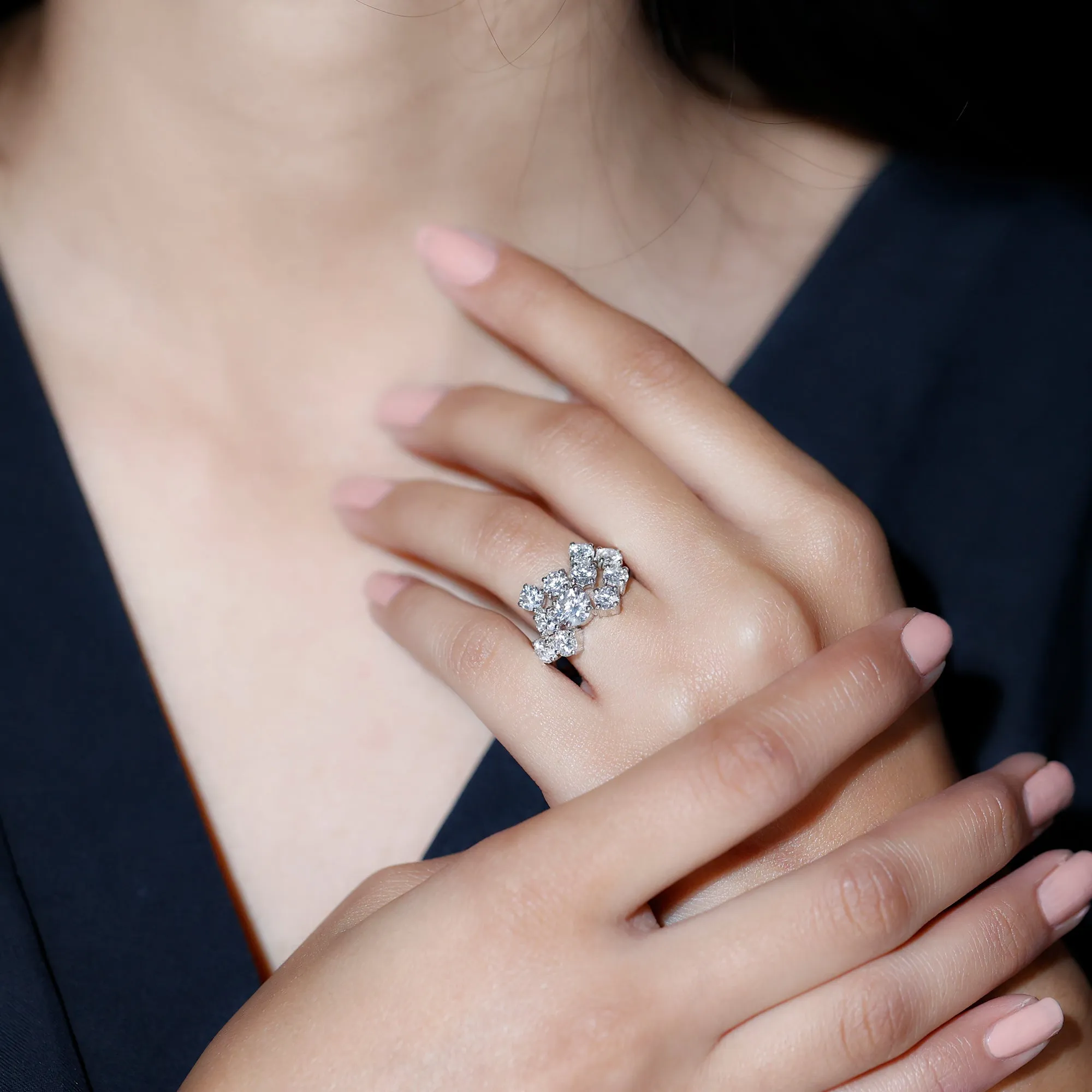 Round Moissanite Cluster Statement Cocktail Ring