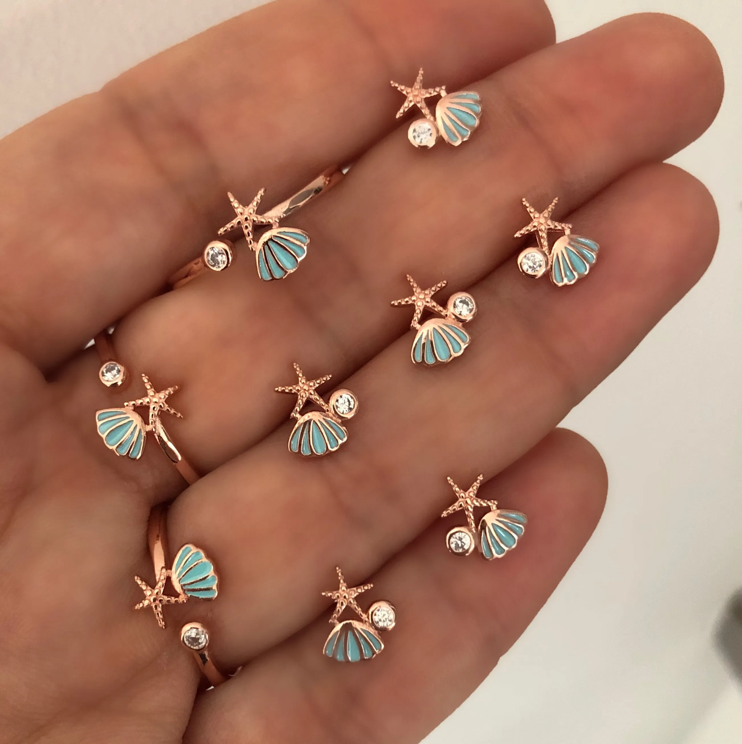 Small Sea Shell Set - Blue enamel