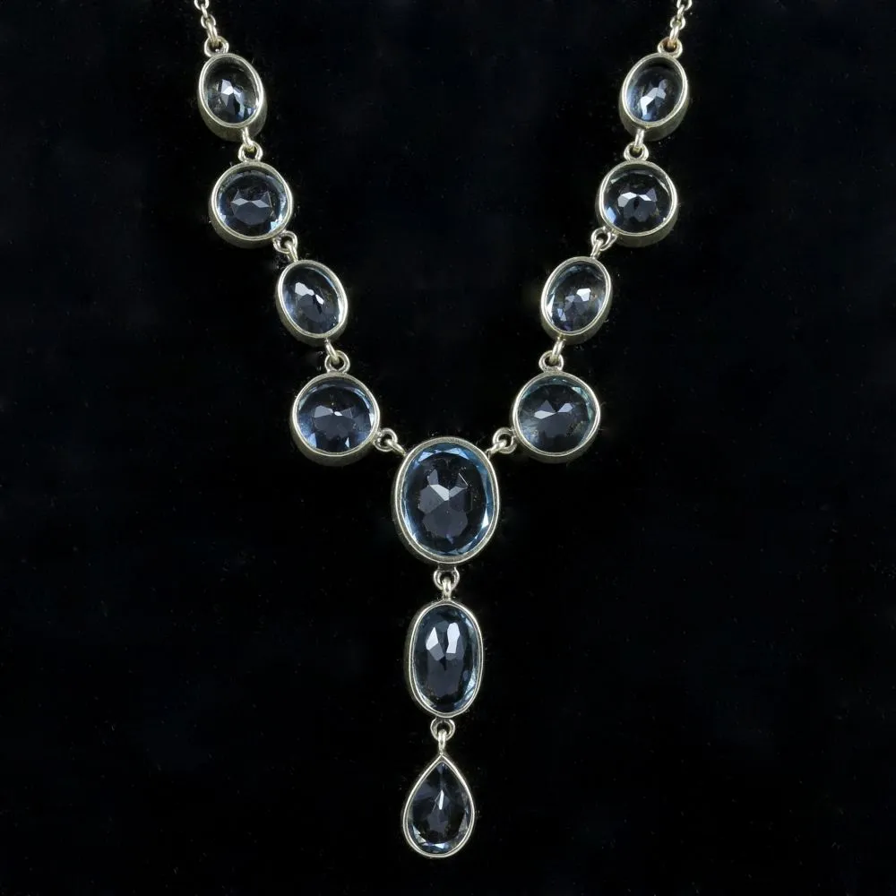 Spectacular Gold 16Ct Blue Topaz Gold Lavaliere/Necklace
