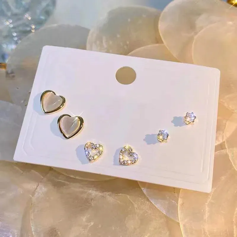 Trend Pink Heart Bowknot Pearl Stud Earrings Set for Women Girl Cute Exquisite Mini Earrings Jewelry Gift Wholesale Direct Sales