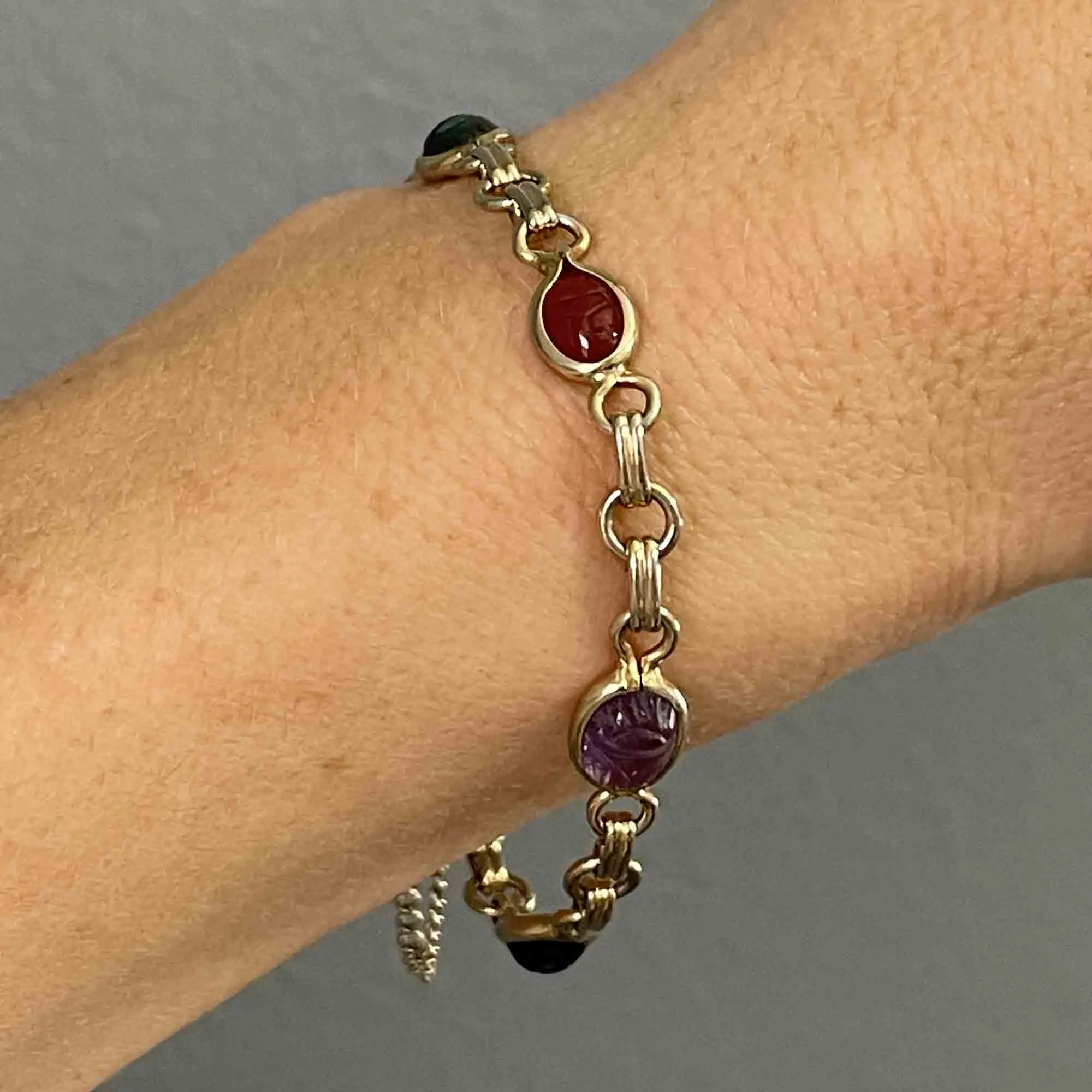 Vintage Egyptian Beetle Bug Scarab Gemstone Bracelet