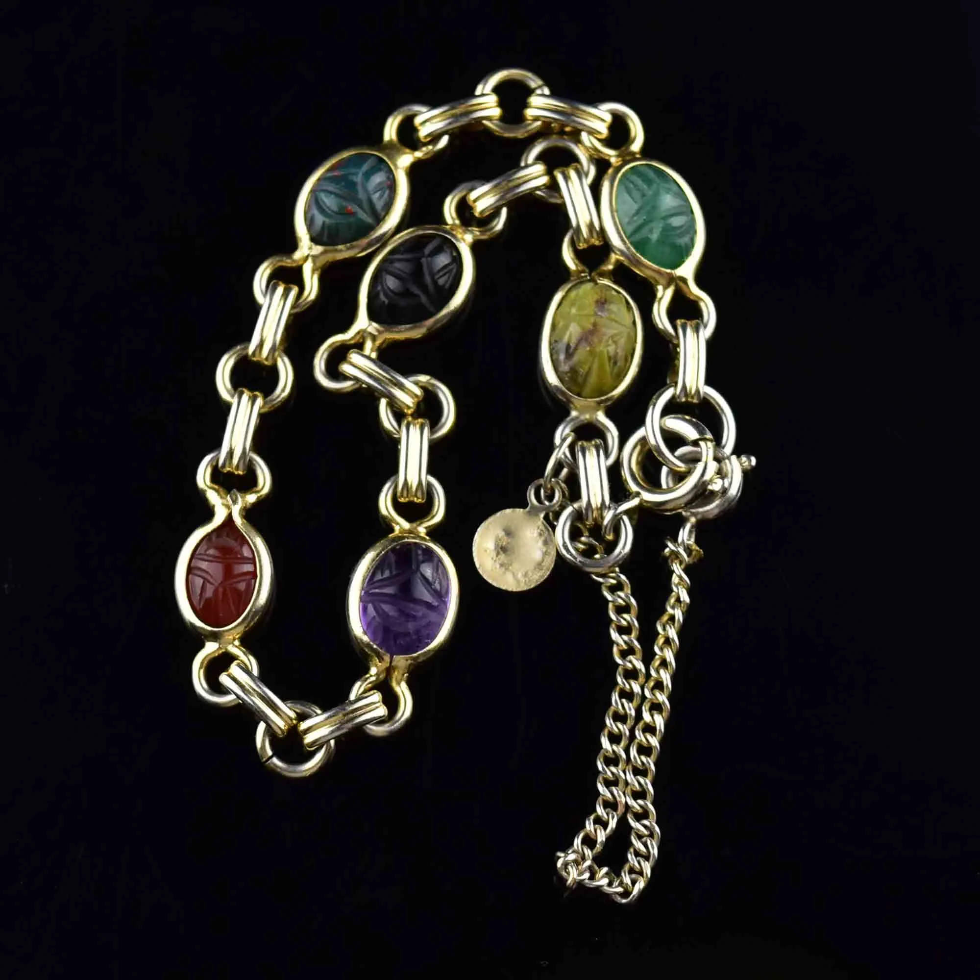Vintage Egyptian Beetle Bug Scarab Gemstone Bracelet