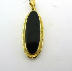 Vintage Oval Black Onyx 14K Yellow Gold Pendant