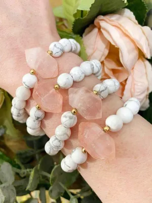 White Bead and Blush Quartz Bracelet