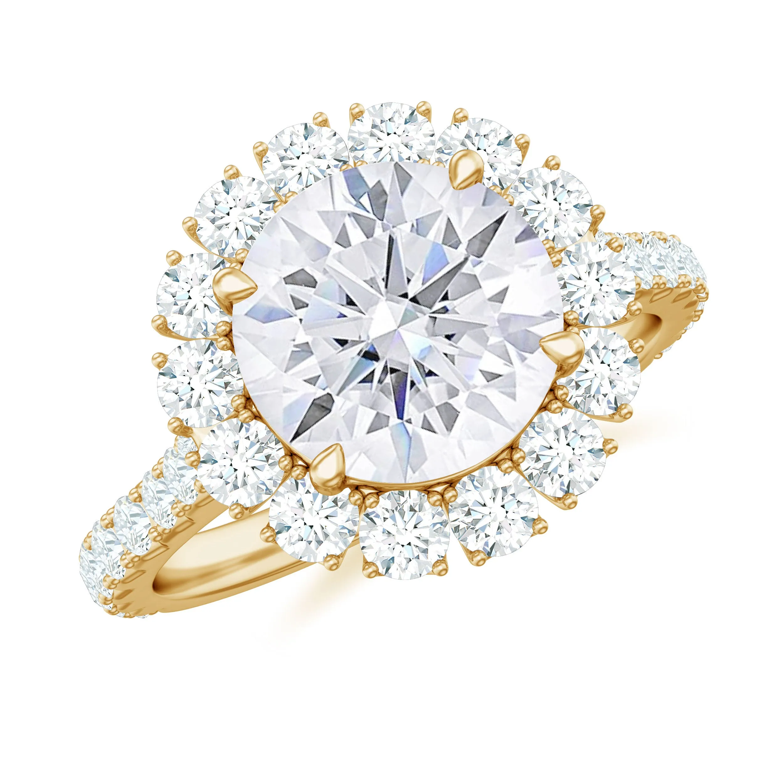 Zircon Round Engagement Ring with Floating Halo and Side Stones